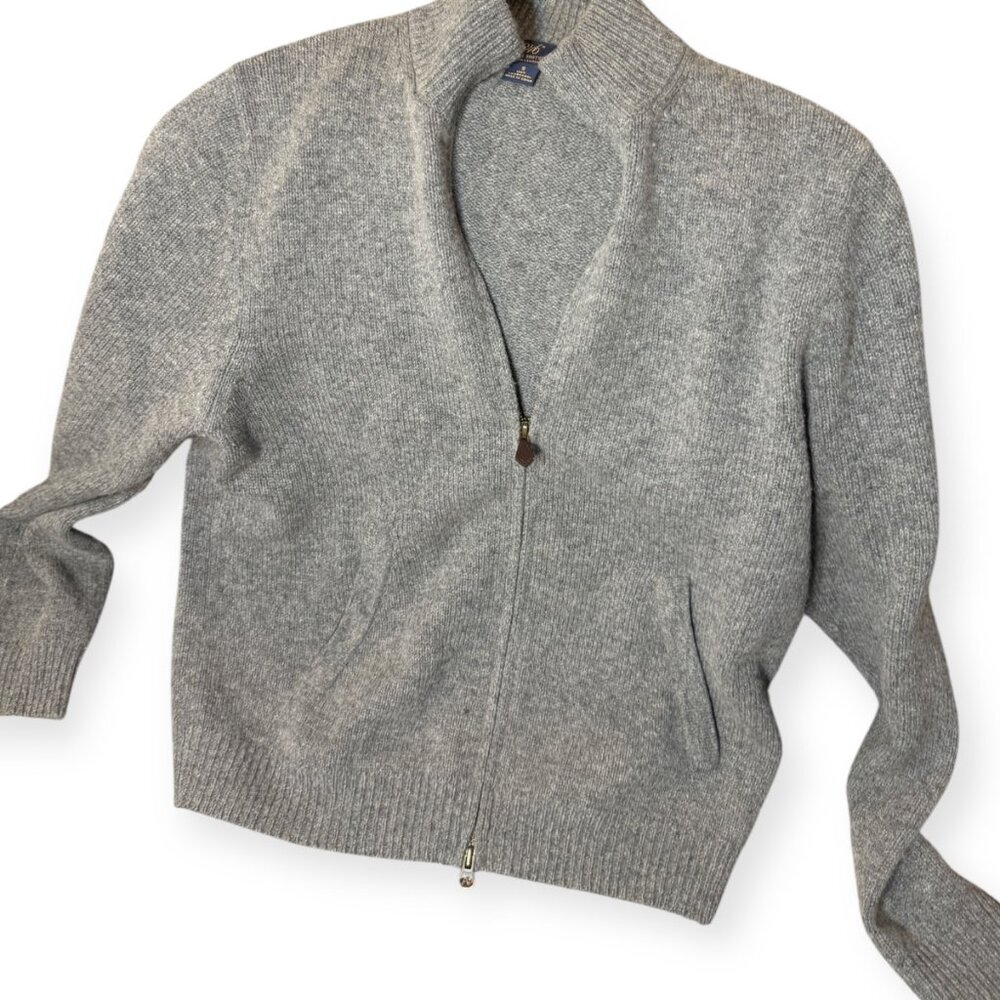 Brooks Brothers Full‑Zip Lambswool Sweater – Gray – Size S